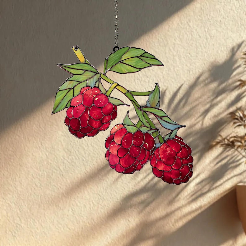 Acryl Suncatcher Himbeere Fensterdeko natur Küchen Dekor Obst Geschenk