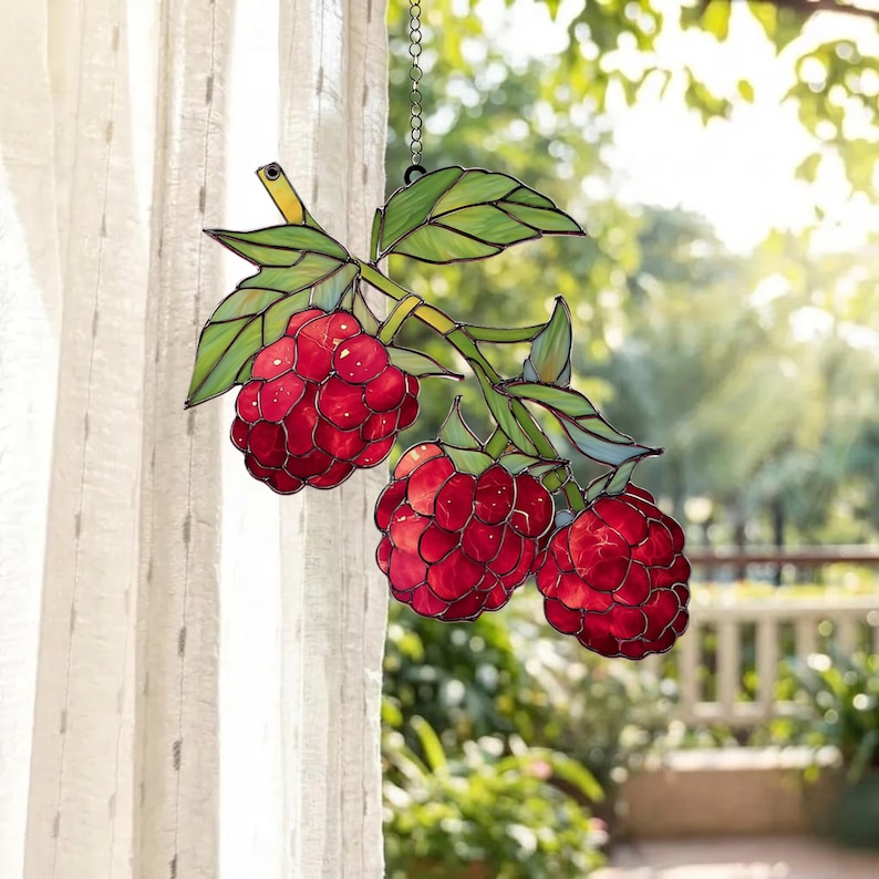 Acryl Suncatcher Himbeere Fensterdeko natur Küchen Dekor Obst Geschenk