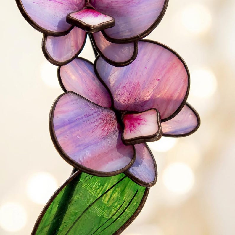 3D Glas Orchidee Tischplatte Dekor, Buntglas Floral Home Akzent, 26 cm