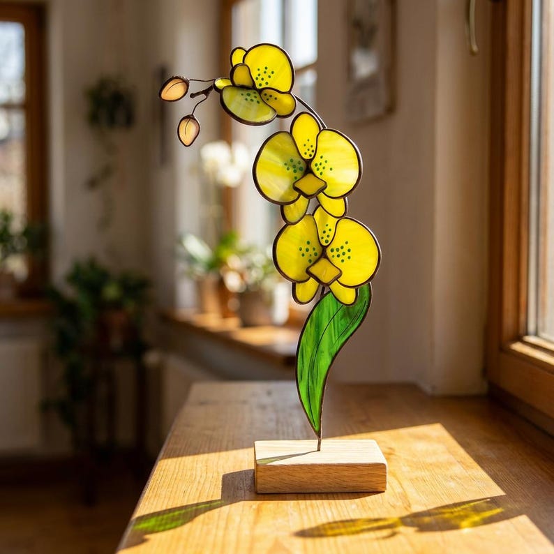3D Glas Orchidee Tischplatte Dekor, Buntglas Floral Home Akzent, 26 cm