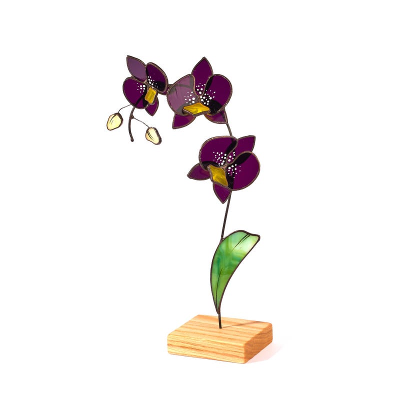 3D Glas Orchidee Tischplatte Dekor, Buntglas Floral Home Akzent, 26 cm