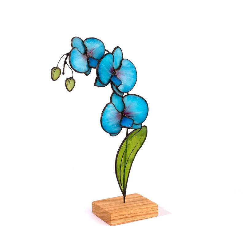 3D Glas Orchidee Tischplatte Dekor, Buntglas Floral Home Akzent, 26 cm