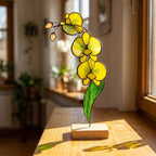 Glasmalerei-Gelb Orchidee Tischdekoration, 26 cm Höhe, heller Akzent