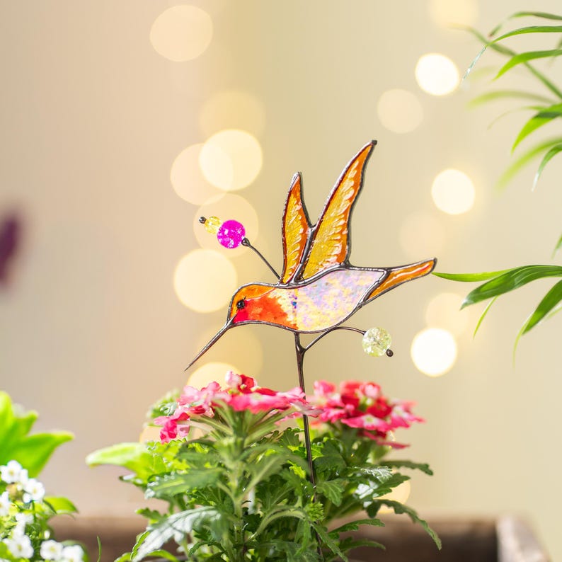 Glas Kolibri Pflanzenstecker Set – Handgefertigte Blumen-Dekoration für Zimmerpflanzen