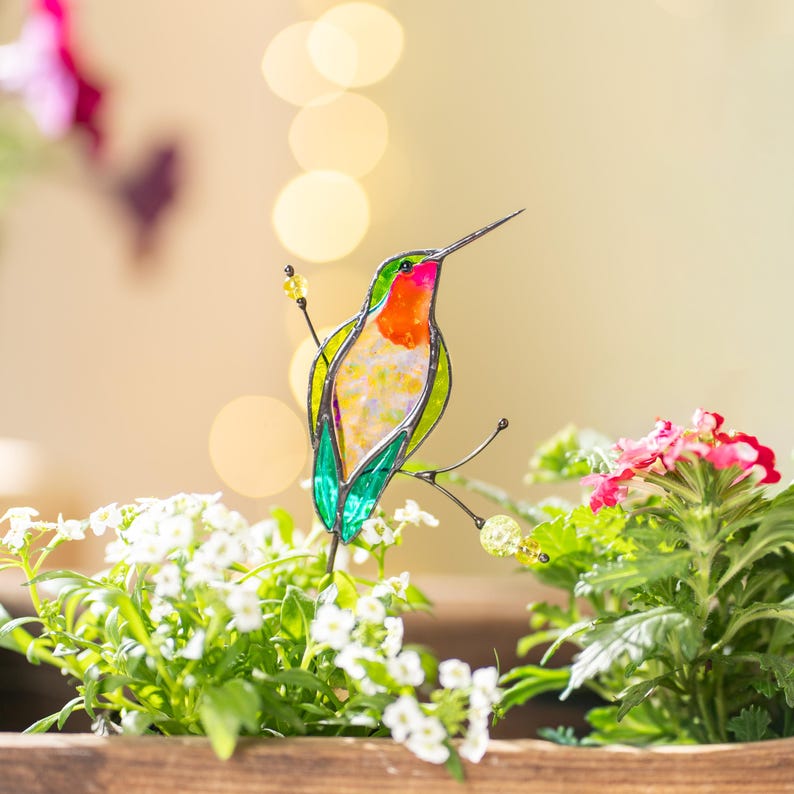 Glas Kolibri Pflanzenstecker Set – Handgefertigte Blumen-Dekoration für Zimmerpflanzen
