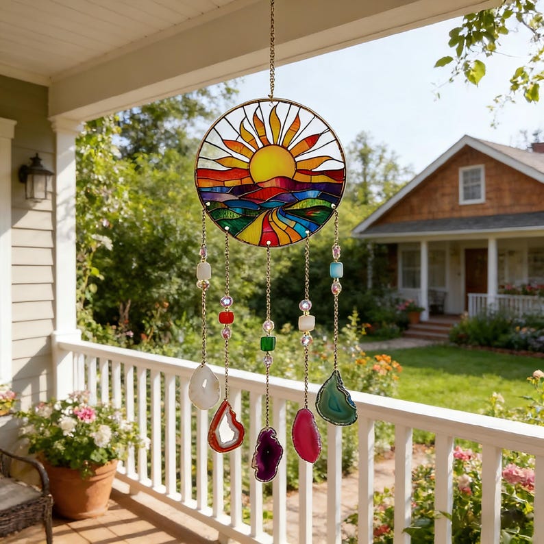 Acryl-Pfauen-Sonnenfänger aus Buntglas, Gartenwindspiel