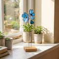 Blaue Vergissmeinnicht Glasblume Tischdekoration Eichensockel Tiffany Handwerk