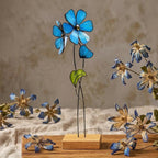 Blaue Vergissmeinnicht Glasblume Tischdekoration Eichensockel Tiffany Handwerk