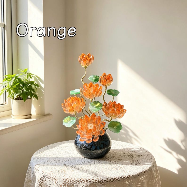 Blaue Lotusstil Glasblume mit Topf, Kunstglas Blumenskulptur, 20 cm Hoch