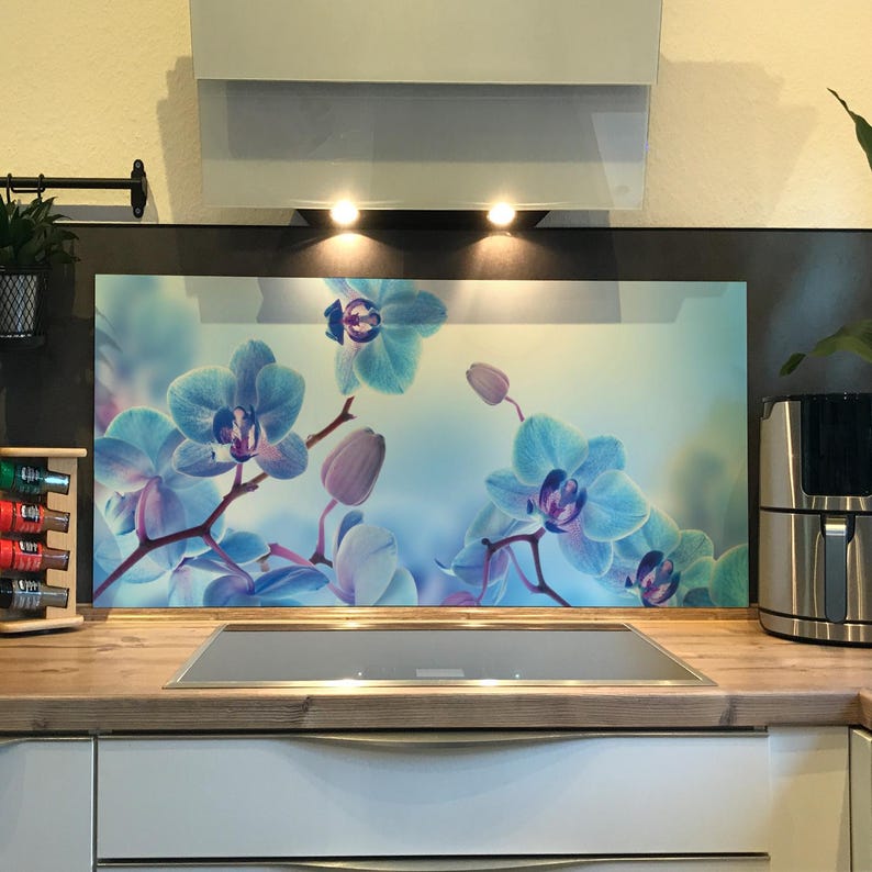 Spritzschutz Küche 3 mm Aluverbundplatte Hitzebeständig - Orchideen