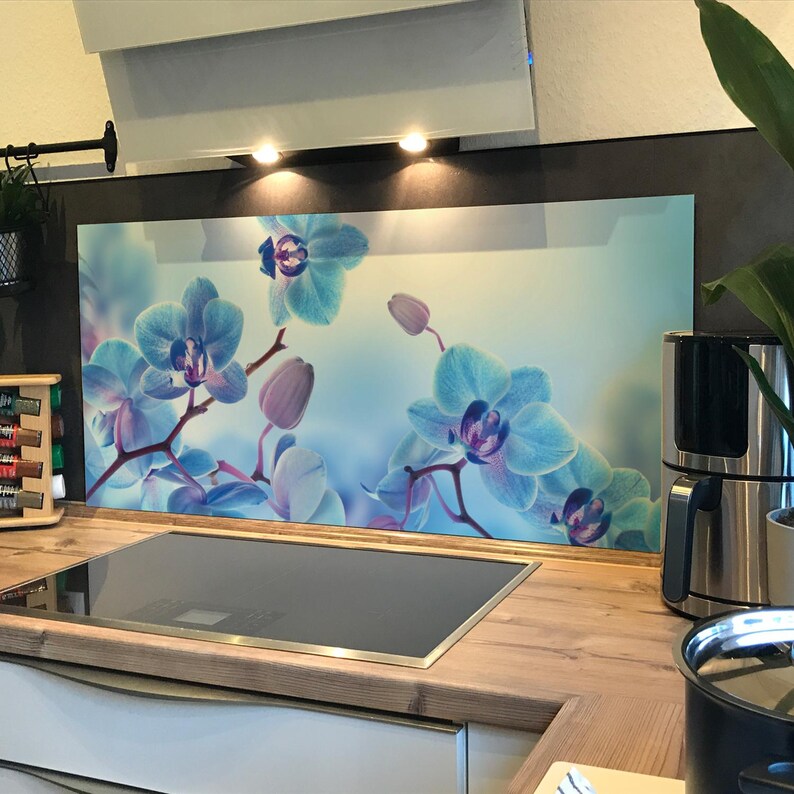 Spritzschutz Küche 3 mm Aluverbundplatte Hitzebeständig - Orchideen