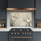 Neutrale Blumenvögel Glas Backsplash, hitzebeständige Küchenwandplatte