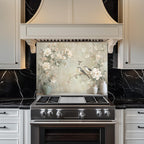 Neutrale Blumenvögel Glas Backsplash, hitzebeständige Küchenwandplatte