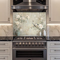 Neutrale Blumenvögel Glas Backsplash, hitzebeständige Küchenwandplatte