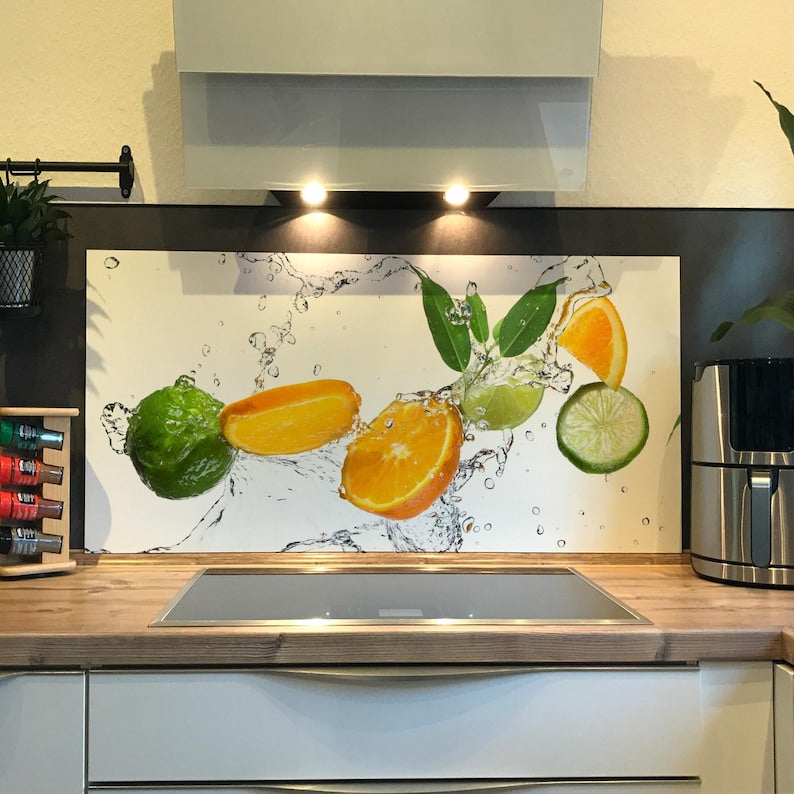Spritzschutz Aluverbundplatte 3 mm Küchenrückwand Zitrusfrüchte Splash Hitzebeständig Wasserabweisend Pflegeleicht