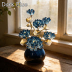Blaue Lotusstil Glasblume mit Topf, Kunstglas Blumenskulptur, 20 cm Hoch