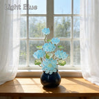 Blaue Lotusstil Glasblume mit Topf, Kunstglas Blumenskulptur, 20 cm Hoch