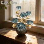 Blaue Lotusstil Glasblume mit Topf, Kunstglas Blumenskulptur, 20 cm Hoch