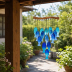 Handgefertigtes blaues Glasfisch-Windspiel, Garten- und Terrassen-Dekoration