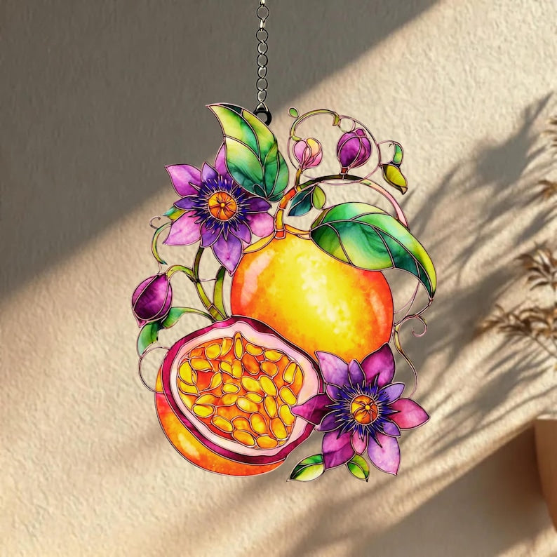 Passionsfrucht Acryl Suncatcher Fensterdekoration Lila Botanisch 3mm