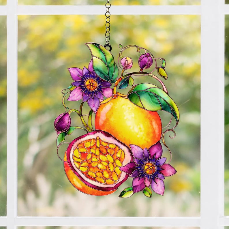 Passionsfrucht Acryl Suncatcher Fensterdekoration Lila Botanisch 3mm