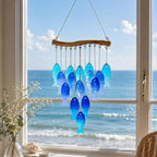 Handgefertigtes blaues Glasfisch-Windspiel, Garten- und Terrassen-Dekoration