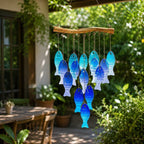 Handgefertigtes blaues Glasfisch-Windspiel, Garten- und Terrassen-Dekoration