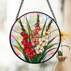 Gladiolen-Buntglas-Sonnenfänger, Blumenfensterbehang, Sommergarten-Dekor, Glasmetall