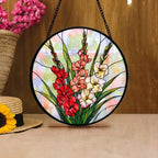 Gladiolen-Buntglas-Sonnenfänger, Blumenfensterbehang, Sommergarten-Dekor, Glasmetall