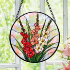 Gladiolen-Buntglas-Sonnenfänger, Blumenfensterbehang, Sommergarten-Dekor, Glasmetall