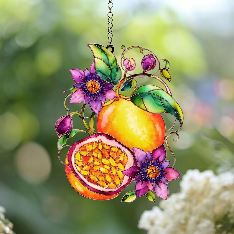 Passionsfrucht Acryl Suncatcher Fensterdekoration Lila Botanisch 3mm