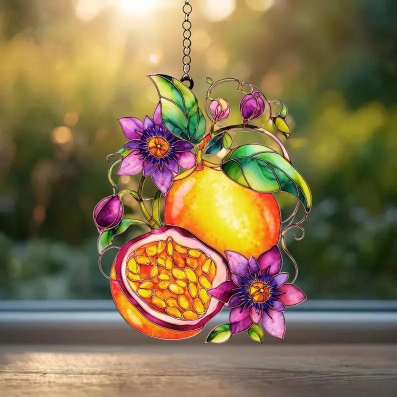Passionsfrucht Acryl Suncatcher Fensterdekoration Lila Botanisch 3mm