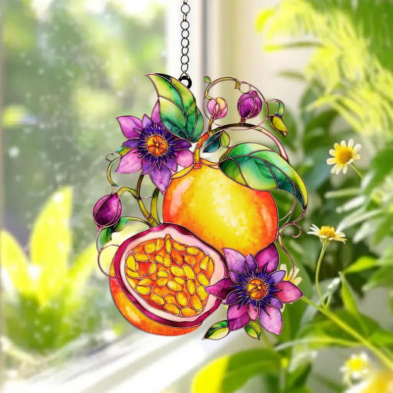 Passionsfrucht Acryl Suncatcher Fensterdekoration Lila Botanisch 3mm