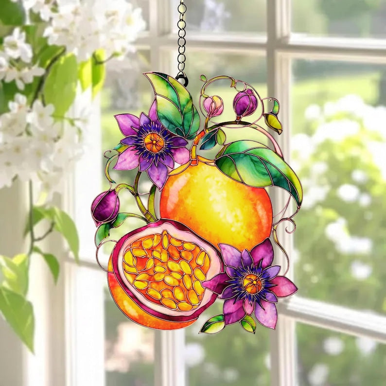 Passionsfrucht Acryl Suncatcher Fensterdekoration Lila Botanisch 3mm