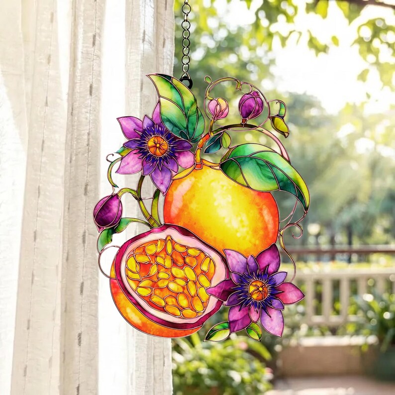 Passionsfrucht Acryl Suncatcher Fensterdekoration Lila Botanisch 3mm