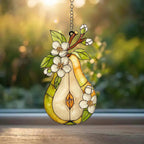 Birnenblüte Acryl Suncatcher Fensterschmuck, Obstscheibe mit Hängekette und Saugnapf