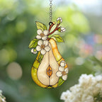 Birnenblüte Acryl Suncatcher Fensterschmuck, Obstscheibe mit Hängekette und Saugnapf