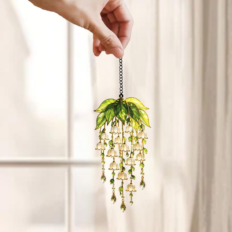 Maiglöckchen Suncatcher Faux Buntglas Blumenfensterbehang 3mm Harz Acryl