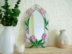Glasmalerei Tulip Spiegel - Gothic Arch Floral Wanddekoration mit Kette