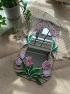 Glasmalerei Tulip Spiegel - Gothic Arch Floral Wanddekoration mit Kette