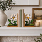 Gänseblümchen Buntglas Buchstützen 2er Set, Holz Buchhalter, Bücherregal Dekor