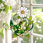 Frosch Gänseblümchen Sonnenfänger Acryl Fenster Deko Halbmond Buntglas Stil