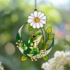 Frosch Gänseblümchen Sonnenfänger Acryl Fenster Deko Halbmond Buntglas Stil