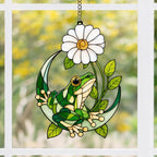 Frosch Gänseblümchen Sonnenfänger Acryl Fenster Deko Halbmond Buntglas Stil