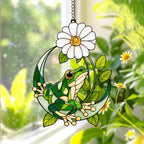 Frosch Gänseblümchen Sonnenfänger Acryl Fenster Deko Halbmond Buntglas Stil