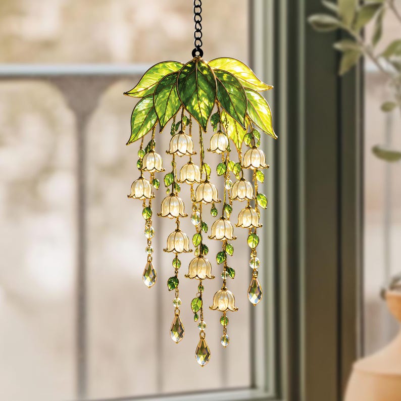 Maiglöckchen Suncatcher Faux Buntglas Blumenfensterbehang 3mm Harz Acryl