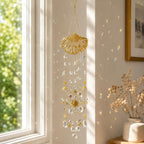 Ginkgo Kristall Windspiel Suncatcher Fenster Deko Gold Prisma Hänge Deko für Zuhause Garten