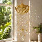 Ginkgo Kristall Windspiel Suncatcher Fenster Deko Gold Prisma Hänge Deko für Zuhause Garten
