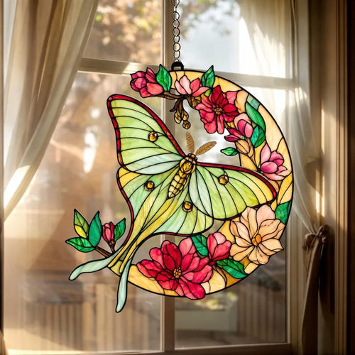 Acryl Suncatcher Luna Motte Mond Fensterschmuck, Floral Halbmond Deko