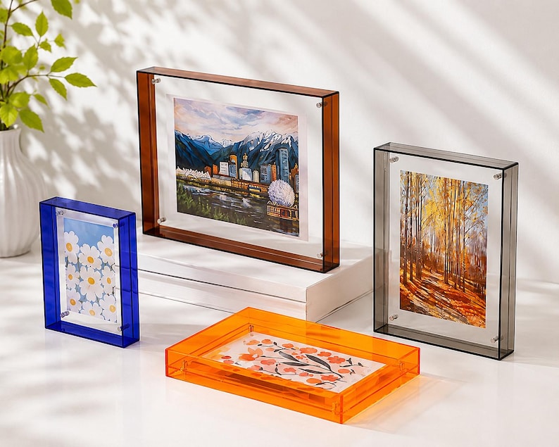 Schwebender Acryl-Bilderrahmen mit Farbrand, Tischrahmen, Wohndekoration